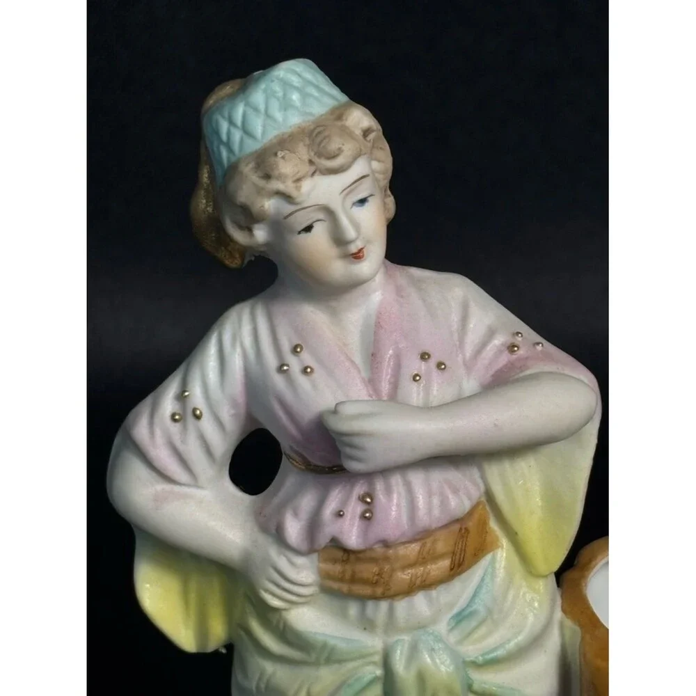 Vintage Occupied Japan Porcelain Bisque Victorian Woman Vase By Paulux 6.5”